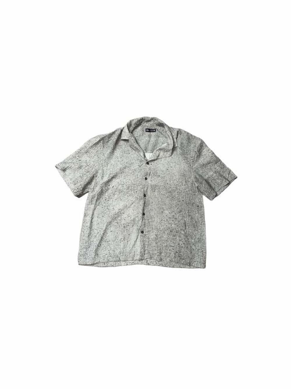 Zara Short Sleeve Button Up Shirt Size XL Grey Speckled Cuban Collar